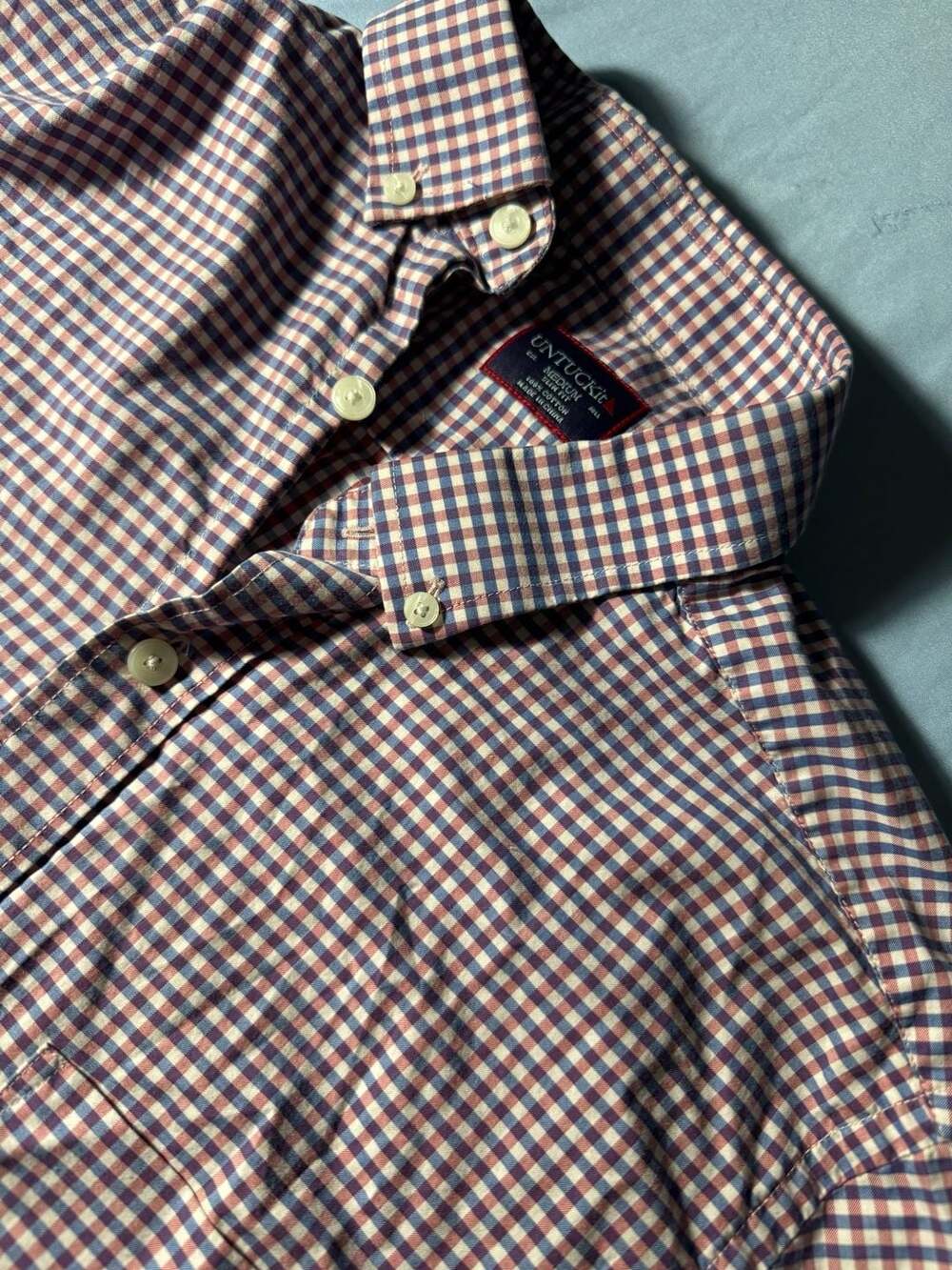 Untuckit Concord Red/Blue Gingham Slim Fit Short Sleeve Button-Down Shirt Medium